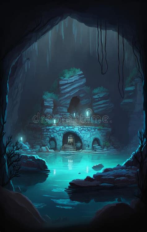 Secret Underground Mystical Cave Concept Art Image Generative Ai Stock