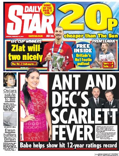 Daily Star Uk Front Page For 27 February 2017 Paperboy Online