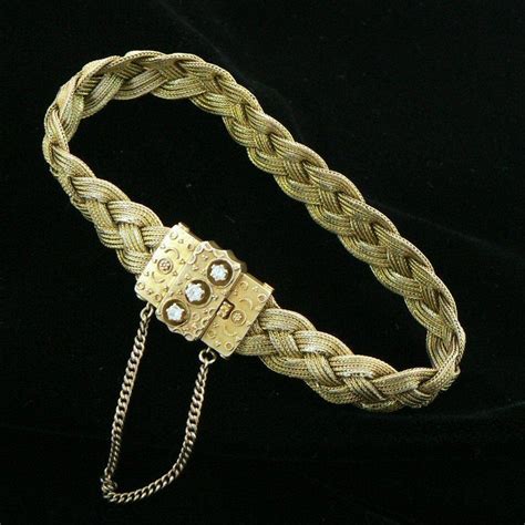 Victorian Revival 14k Gold Diamond Woven Braided Bracelet Jamies