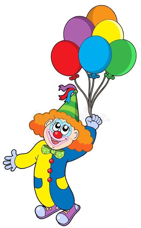 Flying Clown With Balloons Vector Illustration In Clown