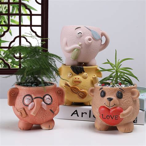 Fun Small Animal Flower Pots Unique Cute Elephant Pig