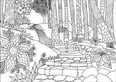 Imágenes selvas para dibujar Línea arte diseño de niña paso por
