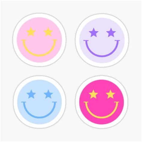 Star Smiley Face Pack 4 Stickers Sticker For Sale By Ckcdesigns