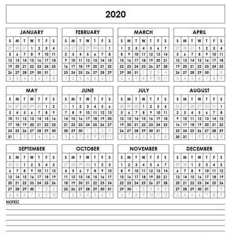 2020 Free Printable Yearly Calendar Without Downloading Calendar