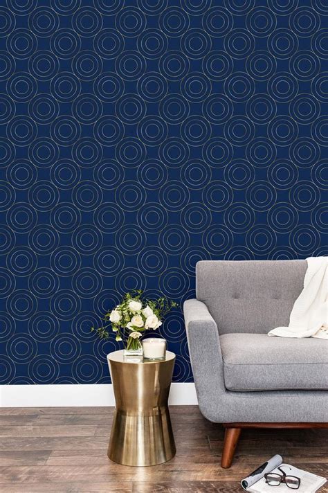Gold And Navy Blue Geometric Removable Wallpaper Peel And Etsy In