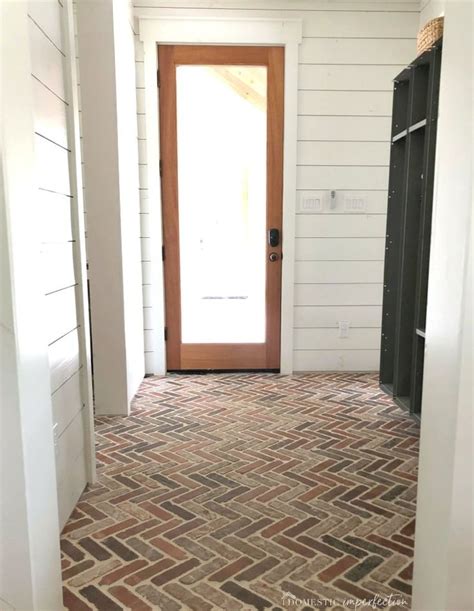 Herringbone Brick Paver Floor In 2020 Brick Tile Floor Brick Pavers