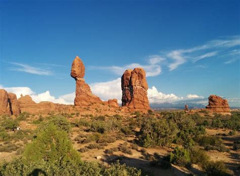 Rock Formations In Desert Landscape At Arches National Park Stock Image