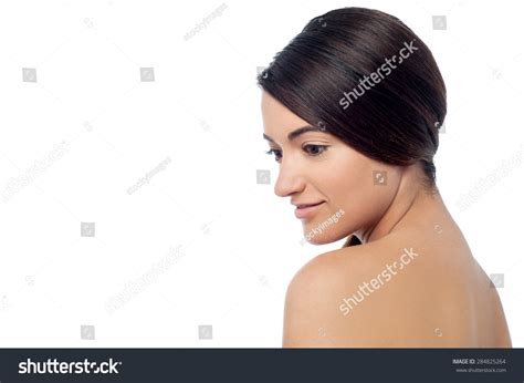 Topless Beautiful Woman Posing Over White Stock Photo 284825264