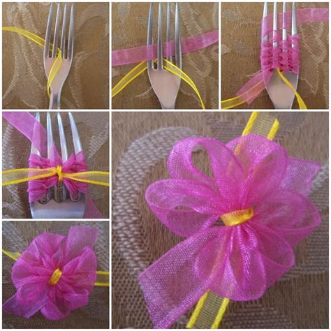 Take the wire that is still inside of your ribbon and tie it in a knot at the base. DIY Double Ribbon Bow with a Fork