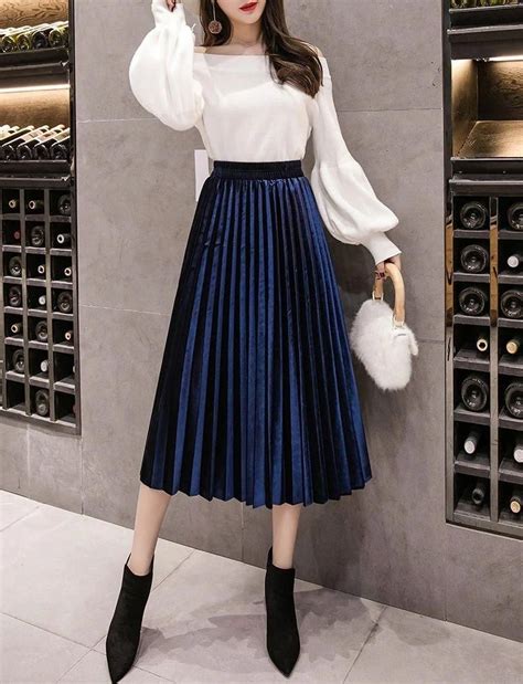 click on the photo to shop this beautiful skirt new navy blue pleated metallic velvet women