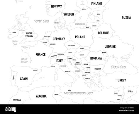 Europe Map Black And White Labeled