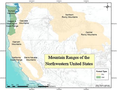 Map Of Mountain Ranges Of The Northwestern United States And California