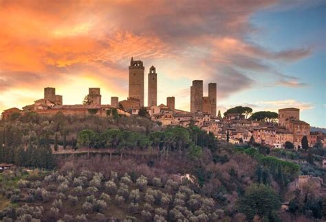 premium photo san gimignano town skyline and medieval towers at sunset tuscany italy