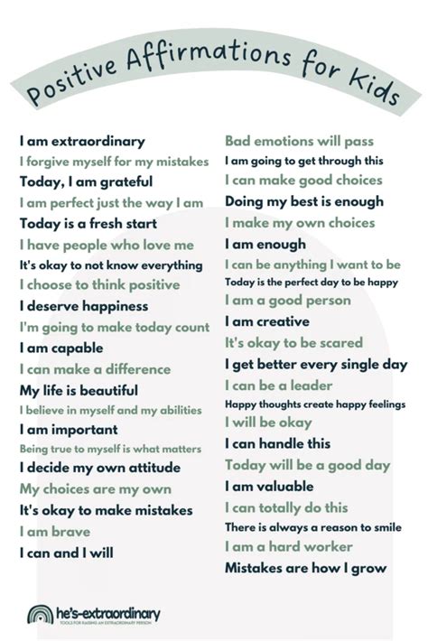 Positive Affirmations For Kids 101 Positive Thinking Affirmations Pdf