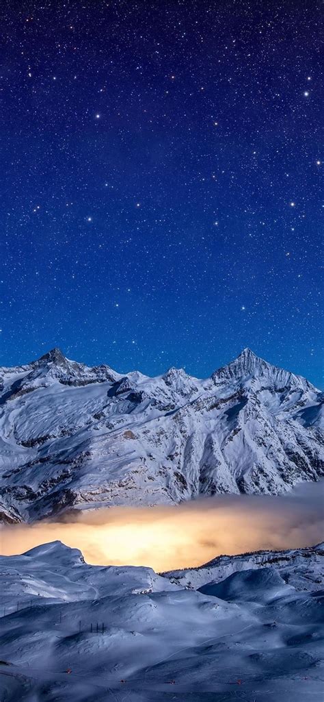 Starry Night Snow Covered Mountains 4k Iphone 11 Wallpapers Free Download