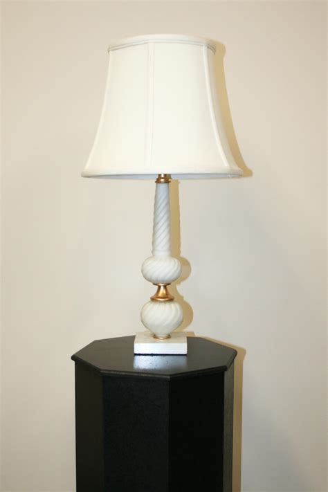 White Frosted Swirl Glass Table Lamp W Marble Base C 1960