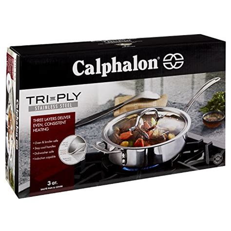 It features three layers of cookware. Calphalon Tri-Ply Stainless Steel 3-Quart Saute Pan with ...