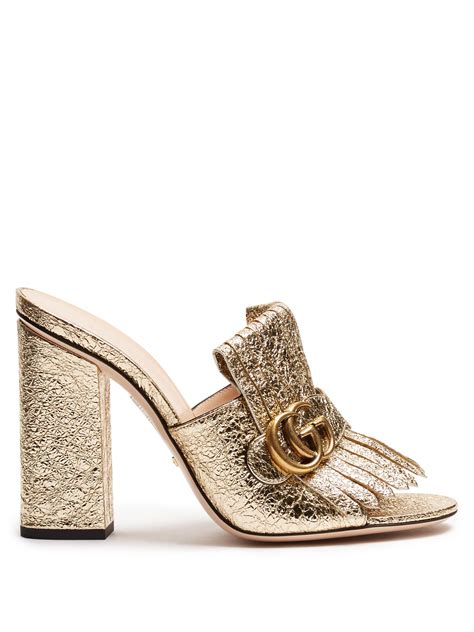 Gucci Marmont Fringed Leather Sandals In Metallic Lyst Uk