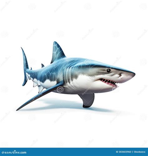 Multidimensional Shading Realistic 2d Shark On White Background Stock