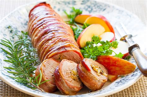 This recipe uses mushrooms in place of the pork, a cheeky reference to green bean casseroles. Bacon-Wrapped Stuffed Pork Tenderloin Recipe | SimplyRecipes.com