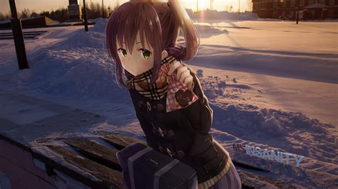 Anime Girls Snow Green Eyes Winter Outdoors Anime Hd Wallpaper