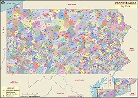 Amazon Pennsylvania Zip Code Map Laminated 36 W X 25 46 H