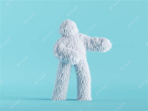 Premium Photo 3d Render White Hairy Yeti Stands Furry Bigfoot