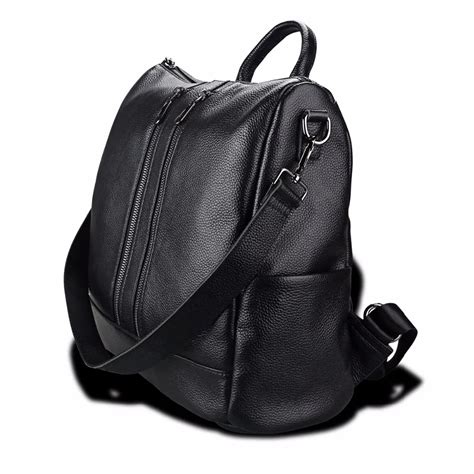 Woman Luxury Black Genuine Leather Backpack High Quality Zipper Soft