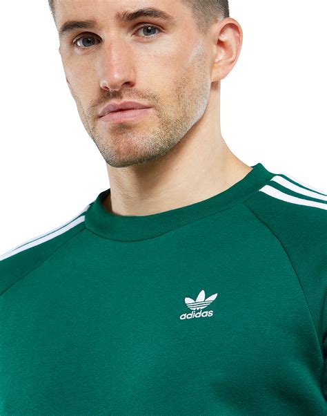 Adidas Originals Mens 3 Stripes Crew Neck Sweatshirt Green Life