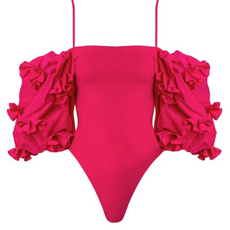 Pink One Piece Swimsuit 2022 Sexy Swimwear Women Swimsuit Puff Sleeve Bathing Suits Beachwear