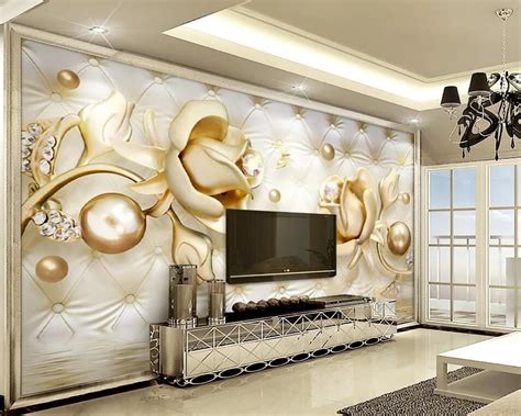 Beibehang 3d Luxury Gold Roses Soft Bag Ball Jewelry Photo Wall Mural