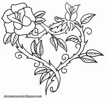 Gambar Coloring Rose Mewarnai Thorn Bunga Sketsa