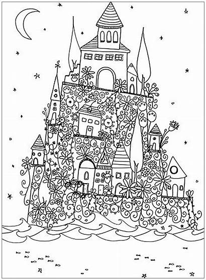 Coloring Castle Adult Fantasy Architecture Pages Adults