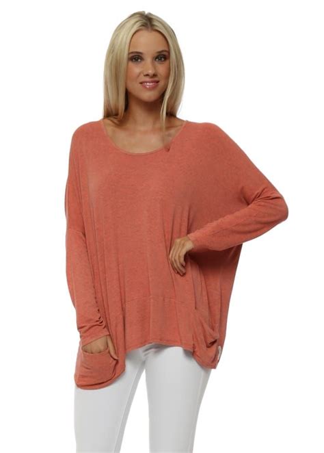 Melon Melange Pammy Slouch Jersey Top Ladies Designer Tops Tops