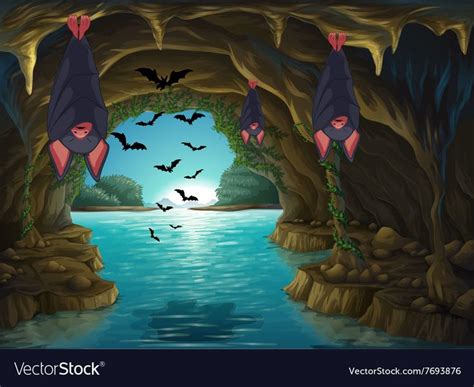 Bats Living In The Dark Cave Vector Image On Vectorstock In 2024 Cave