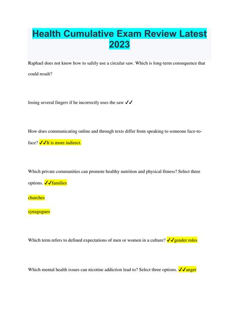 SOLUTION: Health cumulative exam review latest 2023 - Studypool