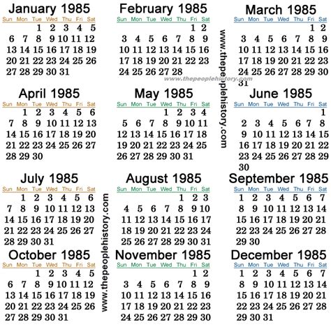 1985 Calendar When Was Your Bday Or Special Event Back In The Day