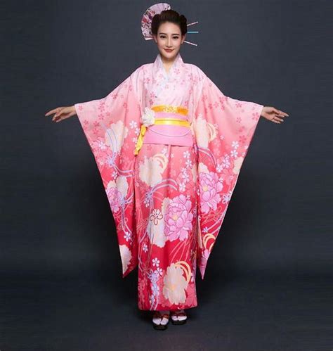 top quality pink japanese women evening dress vintage kimono gown yukata with obi sexy cosplay