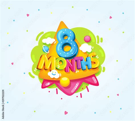 8 Months Baby Color Symbol Cartoon Kids Vector Illustration Stock