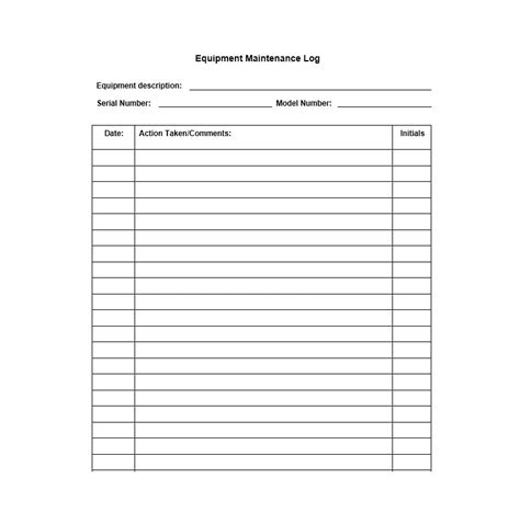 Equipment Maintenance Log Template Free Printable Templates