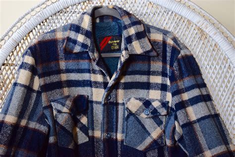 1960s70s Vintage Sears Blue Flannel Button Up Front Jacket Mens