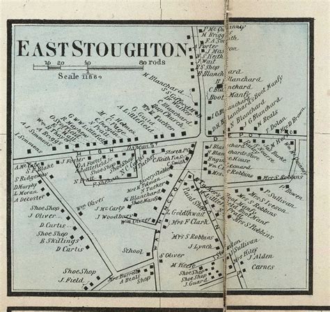 East Stoughton Village Massachusetts 1858 Old Town Map Custom Print