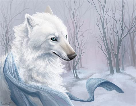White Wolf Fantasy Ann Hetmanchuk Luminos Lup Wolf White Blue