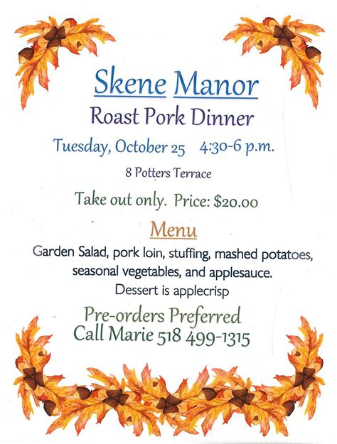 Takeout Dinner Roast Pork Skene Manor