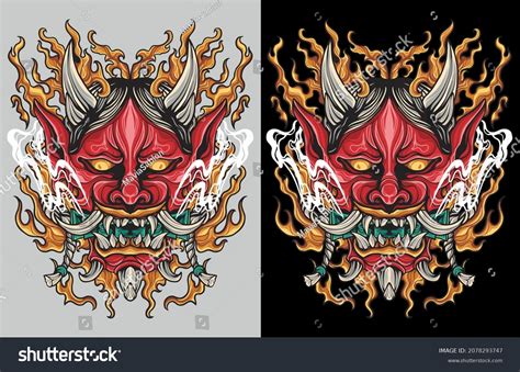 Animation Oni Demon Flaming Mask Vector Stock Vector Royalty Free