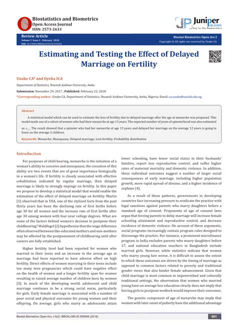 pdf estimating and testing the effect of delayed marriage on fertility