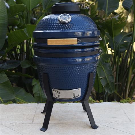 Lifesmart 15 Blue Kamado Ceramic Grill Value Bundle Includes Electric Starter Cooking Stone And