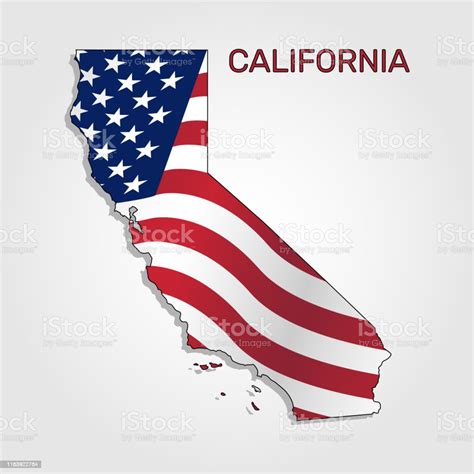 ilustración de mapa del estado de california en combinación con un ondeando la bandera de los