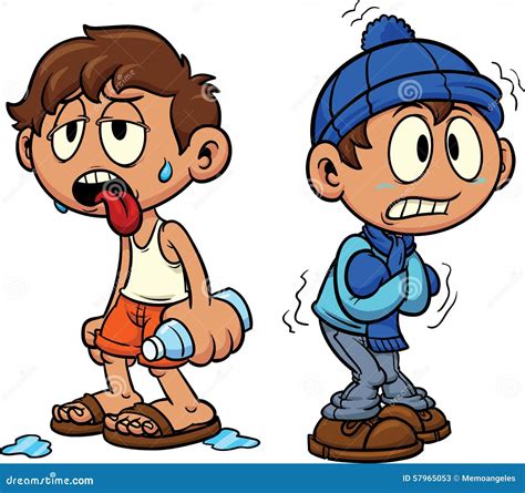 Cartoon Kid In Hot And Cold Weather Stock Vector Illustration Of
