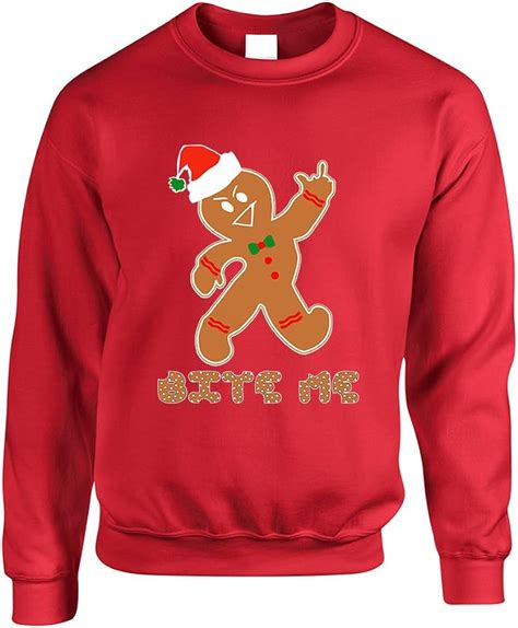 Allntrends Adult Sweatshirt Bite Me Gingerbread Ugly Christmas Funny Top M Red At Amazon Men
